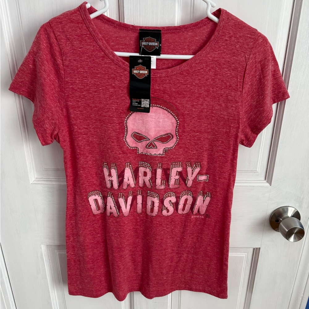 Harley Davidson TShirt Crystal Skull Pink Red